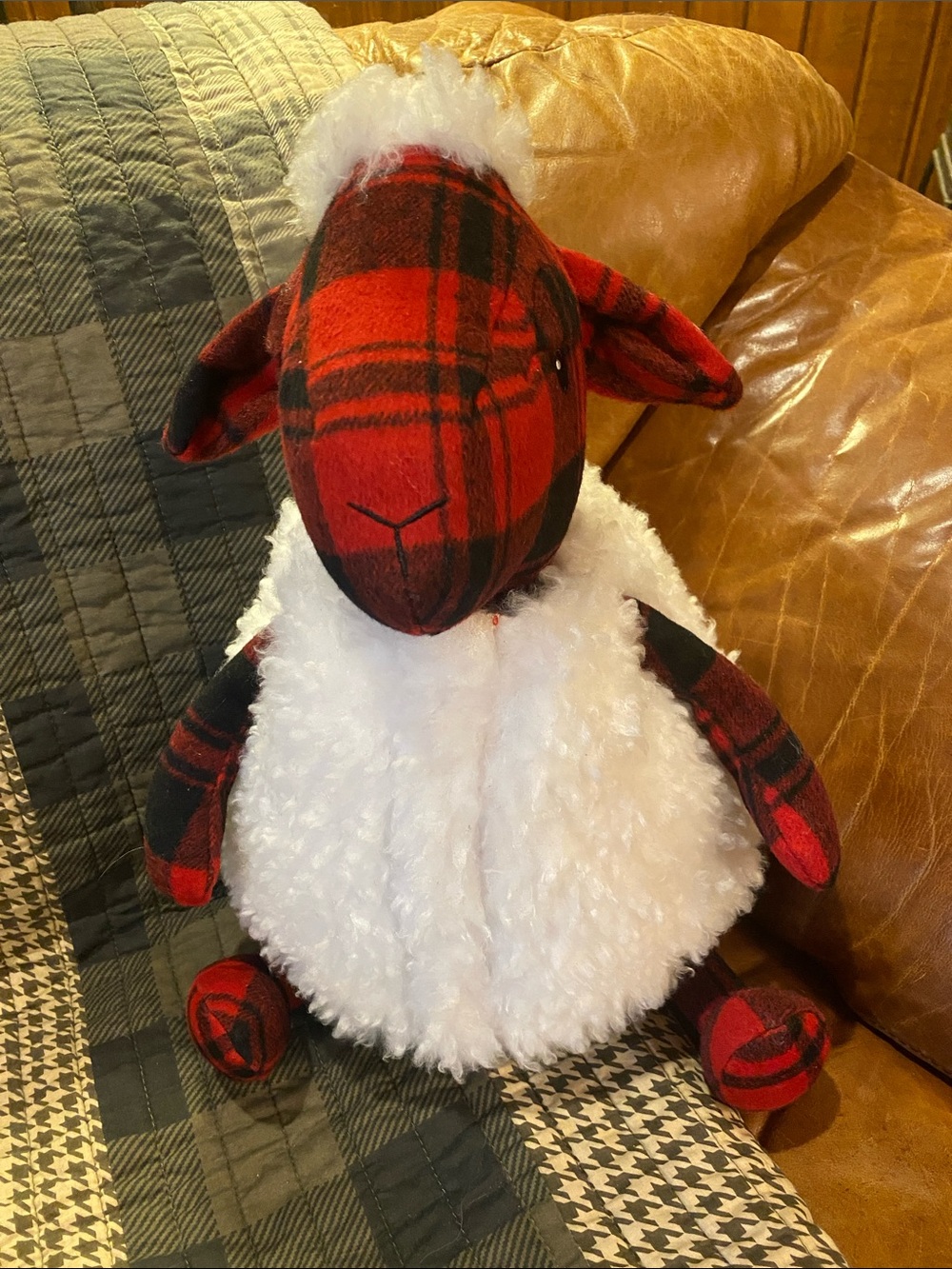 WOOLRICH Plaid Red & White Plush Sheep Home Accent - Brand: WOOLRICH
